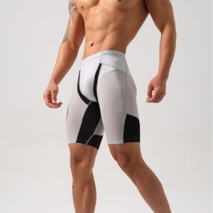 Mens Fitness Tight Shorts Quick Dry Ice Silk Nylon Four-Fifths Shorts Butt Lifting Breathable Anti-Wear Sports Running Naked Feel
