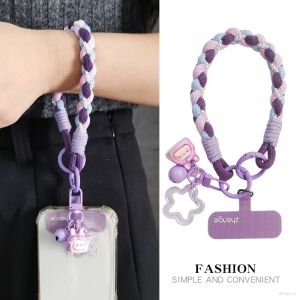 Fashionable Short Woven Phone Strap Womens Travel Anti-Loss Cute Rabbit Bell Pendant Phone Case Accessory Versatile Nylon Material