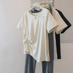 Slimming Irregular Pleated Short Sleeve T-Shirt