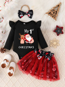 Children Eden 0-24 months infant baby girl my 1st Christmas  Christmas outfits Xmas gift for newborn baby C