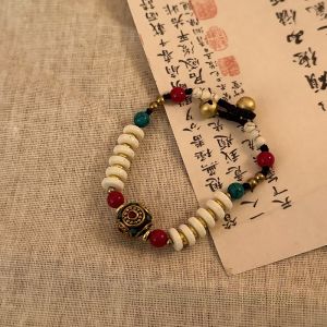 Tibetan Style Natural Stone Beaded Bracelet Womens Woven Rope Bell Bracelet New Chinese Retro Ethnic Wind Hand Jewelry