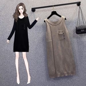 Long Waistcoat Dress Outerwear Womens below the Knee Sweater Dress Fall and Winter Knitted Loose Cashmere Sweater Vest Suspender Skirt