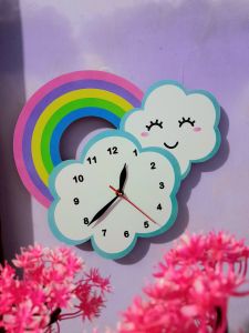 Jam Dinding Aesthetic Karakter Pelangi Dan Awan Kinton