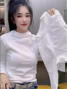 Slim Fit Womens T-shirt Shoulder Line Letter Print Base Layer Top European Design Style Spring Autumn New Arrival