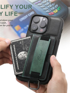 เคสโทรศัพท์มือถือ Apple แบบหนังสือเล่มพร้อมสายรัดข้อมือสำหรับผู้ชายและผู้หญิง รองรับการใส่บัตร พร้อมขาตั้ง ป้องกันการตกหล่น