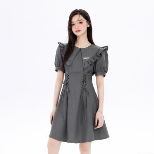EPTISON Womens Black A-Line Mini Dress Slimming Design Summer 2025 High Waist French Style Anti-Aging Short Sleeve Dress