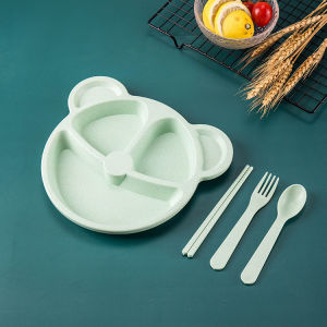 [SẴN HCM - HÀNG AN TOÀN] KHAY ĂN DẶM LÚA MẠCH 3 Ngăn 4 Món hình Chú Gấu ĐÁNG YÊU CHO BÉ - chén ăn dặm - chén cho bé - chén lúa mạch - chén ăn hình gấu - khay ăn lúa mạch an toàn - khay ăn dặm ngộ nghĩnh - khay ăn hình chú gấu