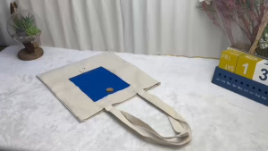 Fancy 10oz Canvas Tote Bag Plain Foldable Canvas Bag with wood button Korean Style Women Totebag Tuition Bag Kids Beg Sekolah