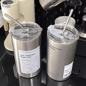 American Style Stainless Steel Coffee Cup for Taking out Ice Coffee Double Layer Summer High Aesthetic Value Viaback Brand