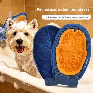 Double Sided Pet Grooming Glove Massage Bath Brush Remove Loose Hair Soft Silicone Bristles For Cats Dogs Sofa Cleaning