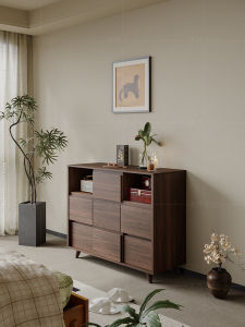 Retro Oak Wooden Multi-Drawer Chest of Drawers for Bedroom Wall-Mounted Storage Furniture Nine-Drawer Cabinet Artistic Pattern