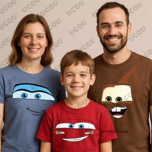 Lightning McQueen Cars Print Dad Mom ChildrenT-shirt Summer Short Sleeve Tees Parent-child Clothes Casual Sports Kids/Adult Tops