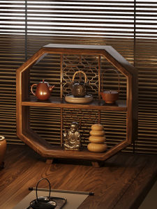 Desktop Antique Shelf Tea Room Solid Wood Chinese Tea Table Tea Cup Shelf Storage Rack Tea Storage Rack Decoration Display Cabinet