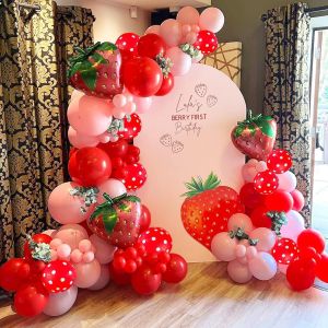 117Pcs Strawberry Balloon Arch Set Strawberry Foil Balloons with Red and Pink Latex Balloons Suitable for Birthday/Wedding/Anniversary/Graduation Ceremony Party Decorations for Indoor/Outdoor Parties