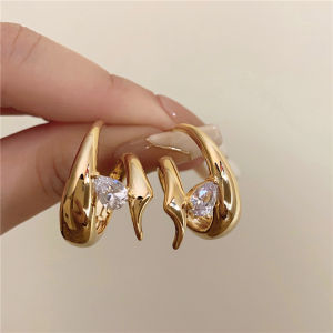 Niche Style Modern Accessible Luxury Double-Layer Metal Sparking Zirconium Inlaid Earrings French Fancy Niche Normcore Bag Earrings for Women
