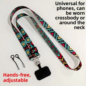 High-End Custom Print Canvas Phone Strap Womens Style Crossbody Bag Chain Long Hanging Neck Chain Non-Choking Bee Pattern