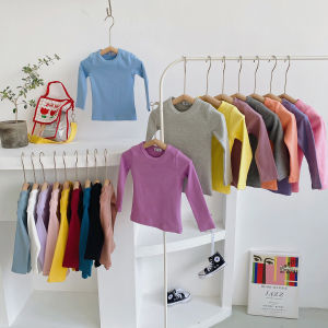Childrens Long Sleeve Cotton Base Shirt Inner Wear Top for Boys And Girls Pure Color Casual Style Spring Autumn Season
