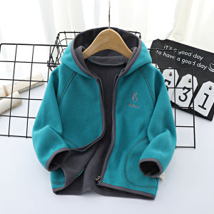 Boys Outwear Polar Fleece Baby Fleece Tops Kids Spring and Autumn Hooded Casual Zip-up Shirt Children and Teens Sweater