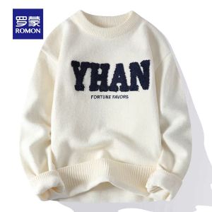 ROMON | Romon Mens Knitted Sweater Casual Loose Round Neck Thickened Warm Trendy Teenager Winter Long Sleeve Polyester Blend Shirt