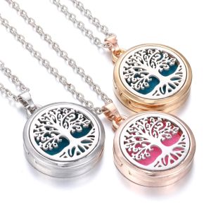 Tree of Life Aromatherapy Necklace Perfume Essential Oil Diffuser Alloy Stainless Steel Locket Pendant Aroma Diffuser Necklace