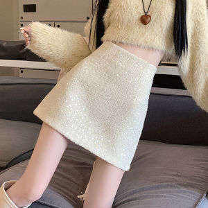 Fashionable A-line Short Skirt Sparkling High-waist Fitted