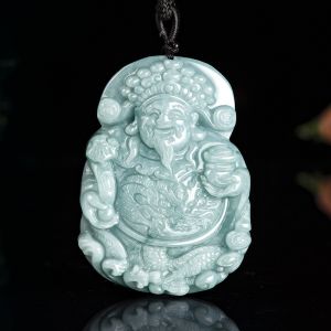 TIMESWIND Natural Jade with Certificate Green God of Wealth Pendant Lucky Ice Men Pendant Necklace Y1N