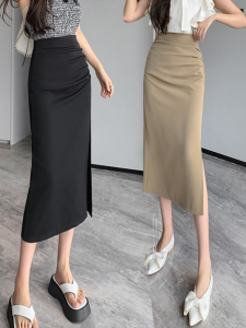 High Waist Half Skirt Womens Summer Thin Tailored Skirt Wrap around Skirt Midi Straight Cut Skirt Elegant Simple Style