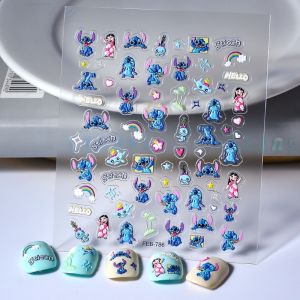 Cute Disney Lilo & Stitch Nail Art Stickers Beautiful Kids Embossing Stickers Printed Doll 3D Rainbow Embossing Stickers