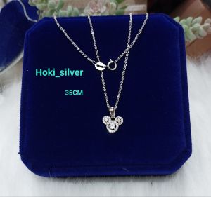KALUNG JEDAR ANAK SET LIONTIN  MICKEY PERAK 925 ASLI LAPIS EMAS PUTIH