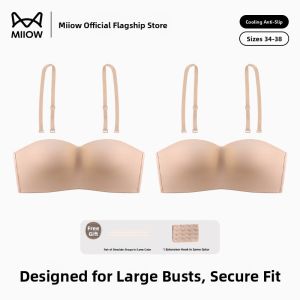 Miiow | Wireless Strapless Bra Womens Large Chest Anti-Slip Seamless Gathered Anti-Sagging Large Size Tube Top Bra Underwear