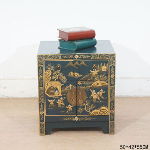 Modern Simple New Chinese Style Bedside Table Furniture Small Side Cabinet Color Painted Gold Embellished Solid Wood Bedroom