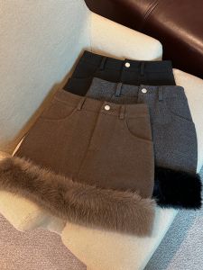 GUZILIAN | Winter Fashion Korean Wool Blend A-line Mini Skirt