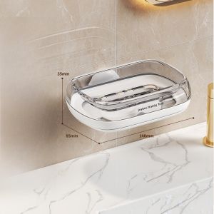 High-End Wall-Mounted Soap Dish Drainage Cover Household Bathroom Storage Rack Creative Style No-Punching Needed Soap Box