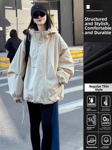 Black Lightweight Spring Loose Fitting Jacket for Petite