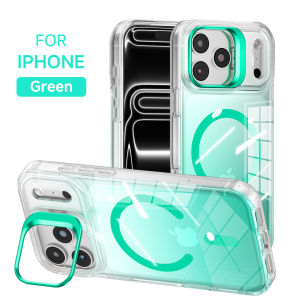 EOENKK | Luxury Magnetic Shockproof Clear Bumper Case for iPhone 18 17 16 15 14 13 Pro Max 14 15 16 Plus For Magsafe Lens Stand Cover