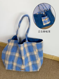 British Style Autumn Winter Woolen Plaid Double Sided Fresh College Style Womens Large Capacity Lazy Tote Bag Shoulder Bag