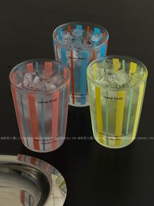 Summer Ins Style Stripe High Temperature Resistant Glass Water Cup Creative Milk Coffee Cup Gift Idea Simple Elegant Home Use