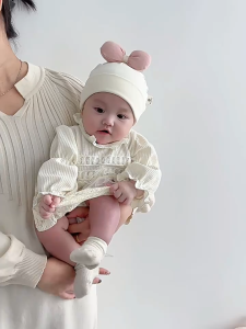 CLARA Topi kupluk bayi katun premium | Kupluk bayi pita lucu 0-8 bulan | Topi bayi elastis lembut