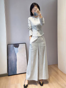 DANTING | Elegant Two-piece Suit Stylish Cinched Waist Light Gray Shirt Set