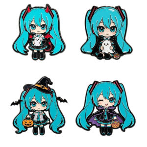 Potdemiel | 4Pcs/Set Hatsune Miku Halloween Enamel Pins Cute Anime Character Lapel Badge Ghost Pumpkin Witch Devil Brooch
