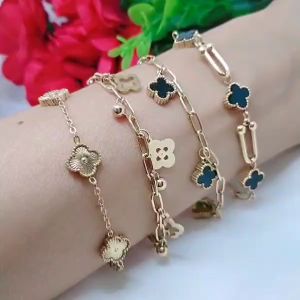 Gelang Clover Titanium Premium Wanita Perhiasan Aksesoris Lapis Emas Terlaris Termurah Anti Karat Anti Luntur