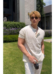 Textured Henry Collar Bamboo Cotton Breathable T-shirts