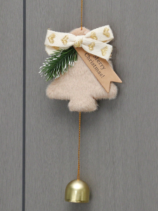 เครื่องประดับตกแต่งรถในเทศกาลคริสต์มาส ต้นไม้ตุ๊กตา กระดิ่งทองและโบว์ ของตกแต่งแขวนวันหยุดน่ารัก กระจกมองหลังรถยนต์ บ้าน ประตู P