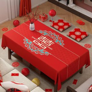 MONLEYTA | Red Wedding Tablecloth for New Year and Marriage Luxurious Feel Rectangle