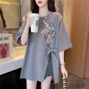 Maternity Short Sleeve T-Shirt Womens Heavy Embroidery Irregular Butterfly Design Summer Fashion Korean Style Loose Fit