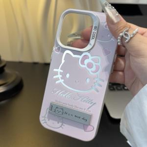 Pink Kitty Cat Design Phone Case S24ULTRA Compatible Cute KT Cat S23+Plus Laser Color Silver S22/21FE Girl S20 Hollow A34 New Model A55 Anti-Fall A25 Set