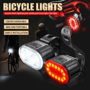 Built-in Battery Rechargeable Bicycle Front Rear Light Bike Safety Warning Light Waterproof Lamp For Night Riding