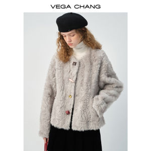 VEGA CHANG | Áo Khoác Lông Xám Bạch Kim Cao Cấp