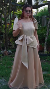 HABLON Corset Modern Filipiniana Gazar Long Gown Dress Golden Mocha Tulle A-Line Wedding Ninang Principal Sponsor Mother