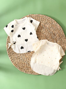 เสื้อผ้าเด็กผ้าฝ้ายแท้บางสำหรับฤดูร้อน เสื้อผ้าบ้าน ชุดผ้าเชียร์สำหรับเด็กชายและเด็กหญิง ชุดกันหนาวสำหรับเด็กแรกเกิด ชุดเด็กชาย